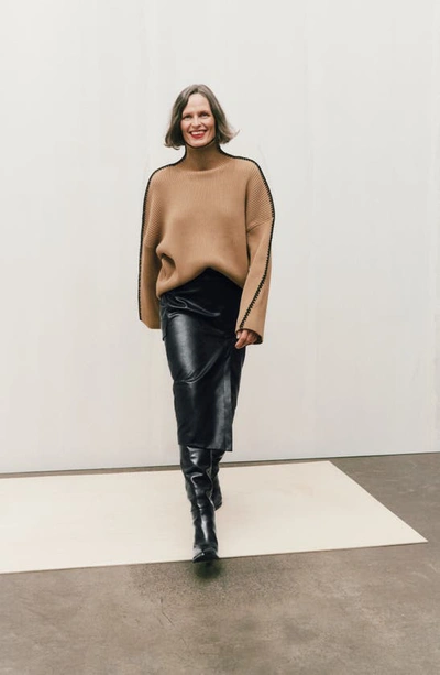 Rag & Bone Ally Whipstitch Detail Mock Neck Sweater In Khaki