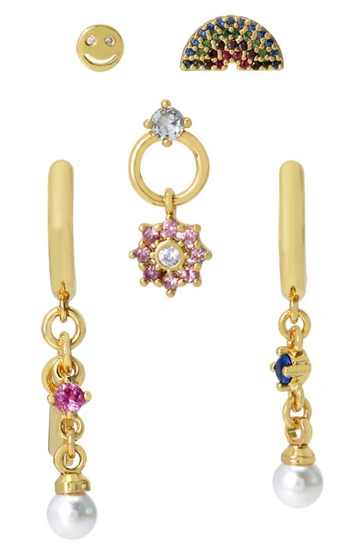 Shop Kurt Geiger Set Of 5 Mixed Party Charm Earrings In Gold Multi