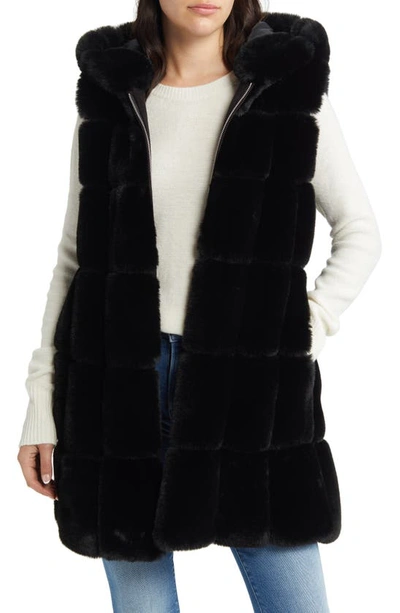 Shop Bcbgmaxazria Hooded Faux Fur Vest In Black