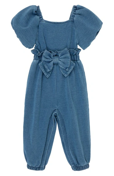 Shop Habitual Puff Sleeve Indigo Knit Jumpsuit In Med Stone