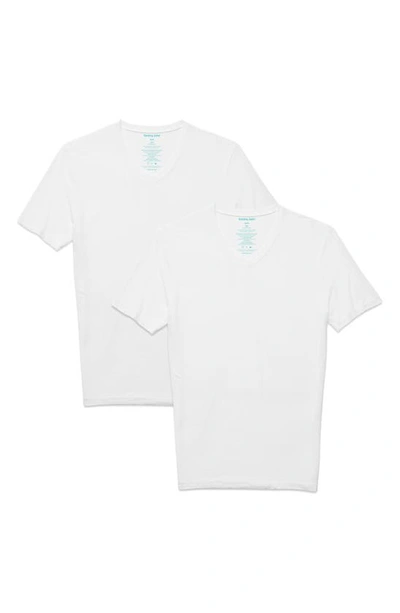 Shop Tommy John 2-pack Second Skin Slim Fit High V-neck Undershirts In White / White