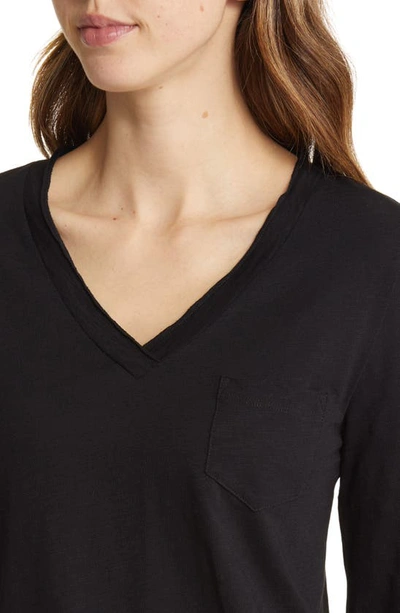 Shop Caslon Long Sleeve V-neck Shirt In Black