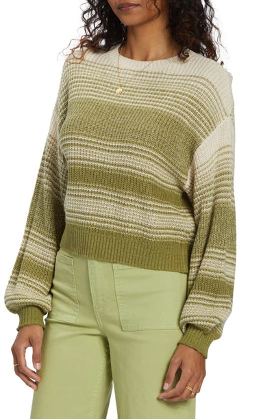 Billabong Mountain Top Stripe Cotton Blend Sweater In Avocado