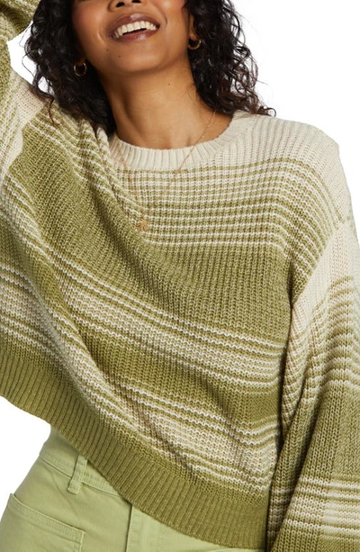 Billabong Mountain Top Stripe Cotton Blend Sweater In Avocado