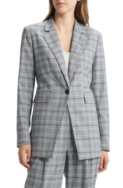 Nordstrom Glen Plaid One-button Blazer In Black- Teal Check