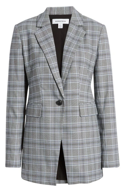 Nordstrom Glen Plaid One-button Blazer In Black- Teal Check