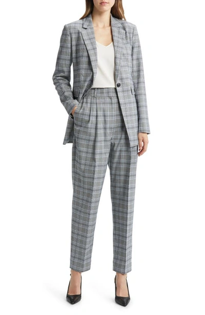 Nordstrom Glen Plaid One-button Blazer In Black- Teal Check