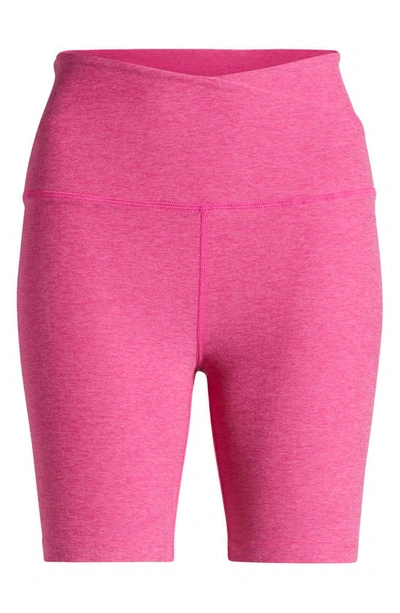 Beyond Yoga At Your Leisure Stretch Tech Bike Shorts In Deep Pink Heather