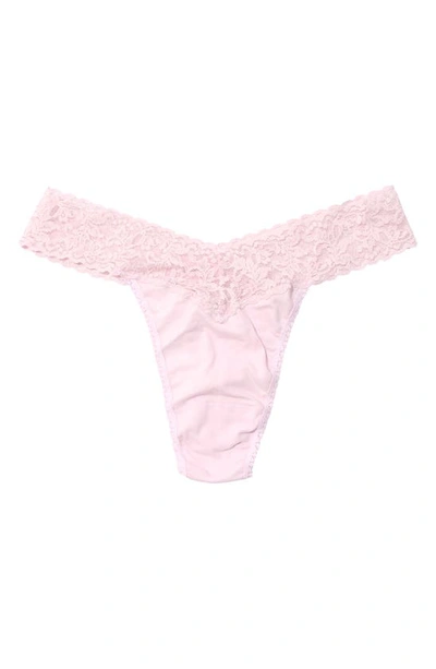 Shop Hanky Panky Cotton & Stretch Lace Original Rise Thong In Island Pink