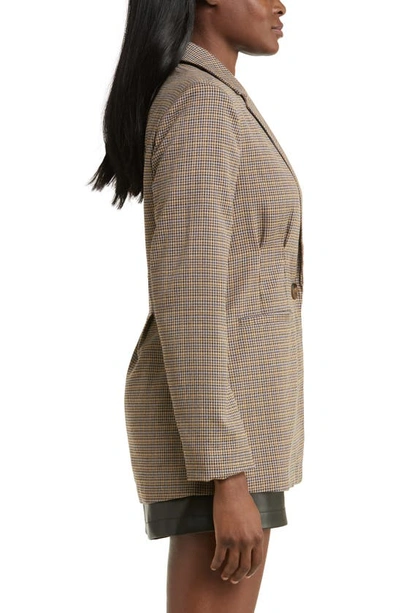 Shop Steve Madden Cinched Waist Houndstooth Plaid Blazer In Blue/ Yellow Houndstooth Plaid