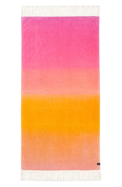 Shop Slowtide Daiquiri Fringe Cotton Beach Towel In Coral/ Pink/ Red Tones