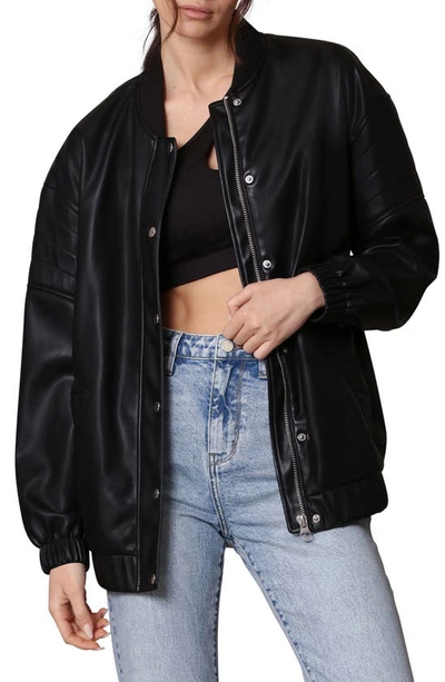 Shop Avec Les Filles Relaxed Fit Faux-ever Leather™ Bomber Jacket In Black