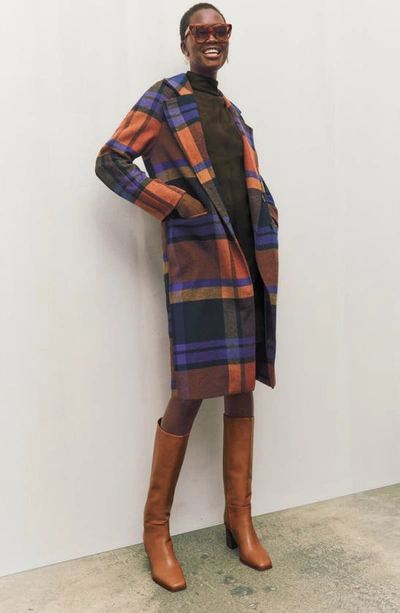 Shop Avec Les Filles Walker Relaxed Fit Plaid Coat In Navy/ Rust Plaid