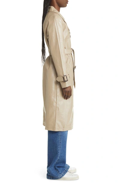 Shop Apparis Double Breasted Faux Leather Trench Coat In Nougat