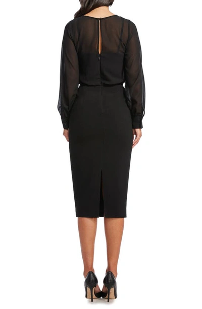 Dress The Population Pilar Mixed Media Long Sleeve Dress In Black