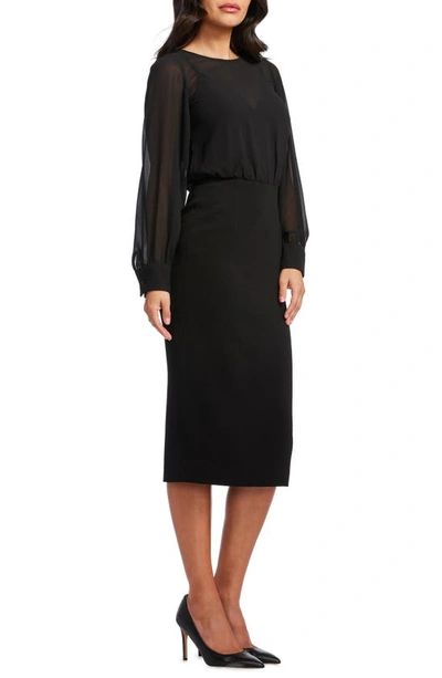 Dress The Population Pilar Mixed Media Long Sleeve Dress In Black
