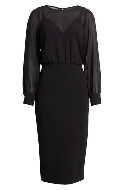 Dress The Population Pilar Mixed Media Long Sleeve Dress In Black