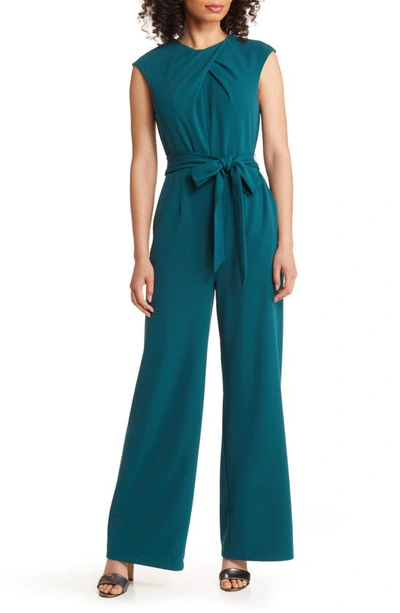 Shop Tahari Asl Wide Leg Jumpsuit In Mystic Teal