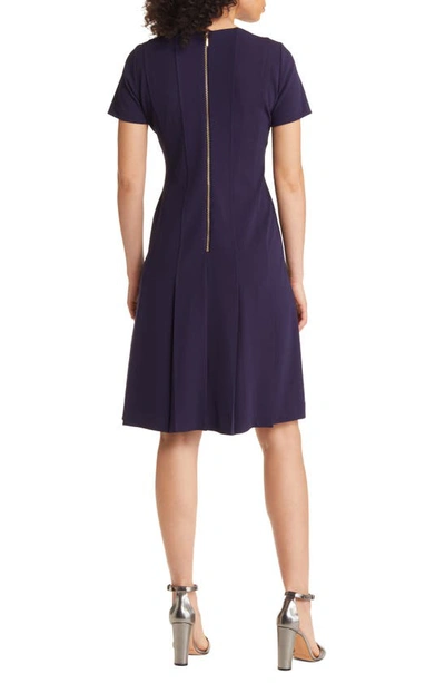 Shop Tahari Asl Stretch Crepe Fit & Flare Dress In Midnight Navy