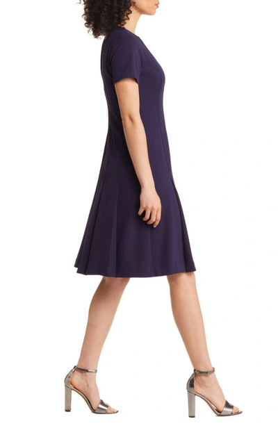 Shop Tahari Asl Stretch Crepe Fit & Flare Dress In Midnight Navy