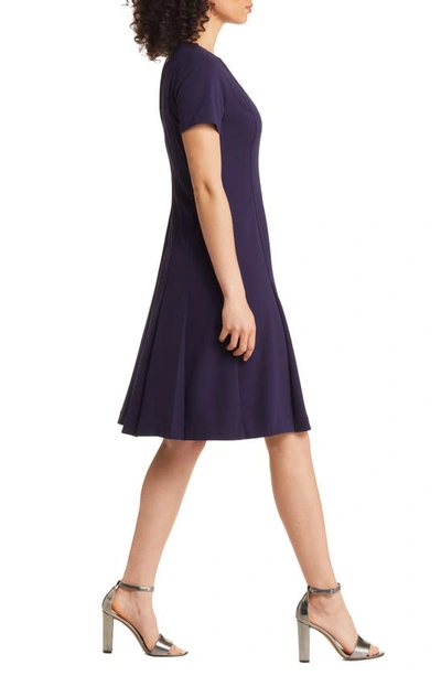 Tahari Asl Fit & Flare Stretch Crepe Dress In Midnight Navy