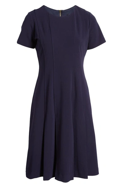 Shop Tahari Asl Stretch Crepe Fit & Flare Dress In Midnight Navy