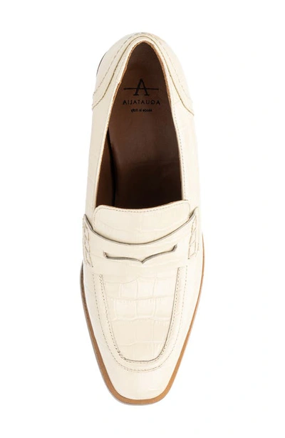 Shop Aquatalia Riya Croc Embossed Penny Loafer In Beige