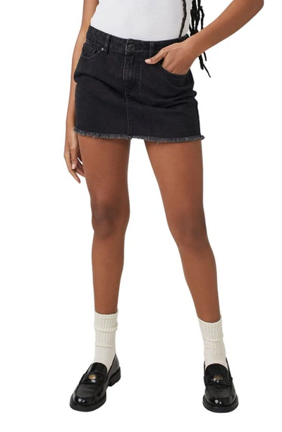 Shop Free People Out Of Ordinary Frayed Denim Miniskirt In Black