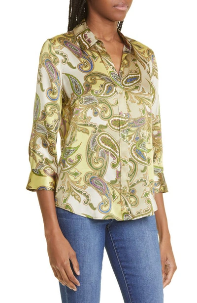 L'agence Dani Silk Button-up Blouse In Multi Textured Paisley
