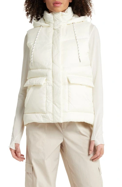 Shop Zella Quilted Hooded Cocoon Vest In Ivory Egret