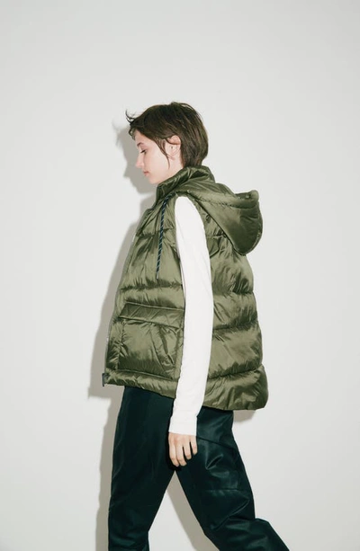 Shop Zella Quilted Hooded Cocoon Vest In Olive Night