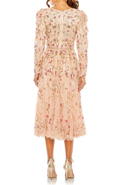 Shop Mac Duggal Sequin Floral Long Sleeve Cocktail Midi Dress In Blush Multi