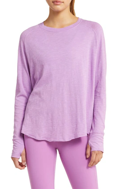 Shop Zella Relaxed Long Sleeve Slub Jersey T-shirt In Purple Iris