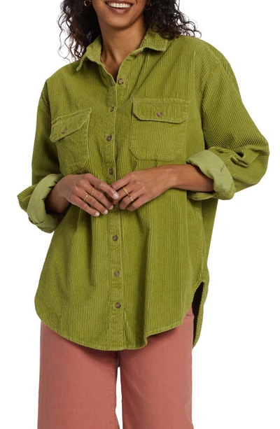 Shop Billabong Always Golden Oversize Cotton Corduroy Shirt Jacket In Green Eyes