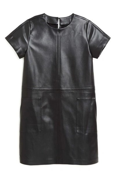 Shop Tractr Kids' Faux Leather Shift Dress In Black