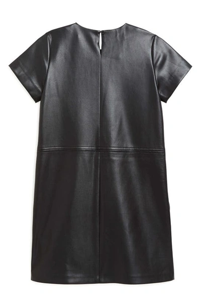 Shop Tractr Kids' Faux Leather Shift Dress In Black