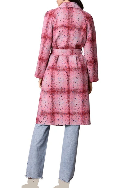 Shop Avec Les Filles Donegal Tweed Double Breasted Wrap Coat In Pink Multi