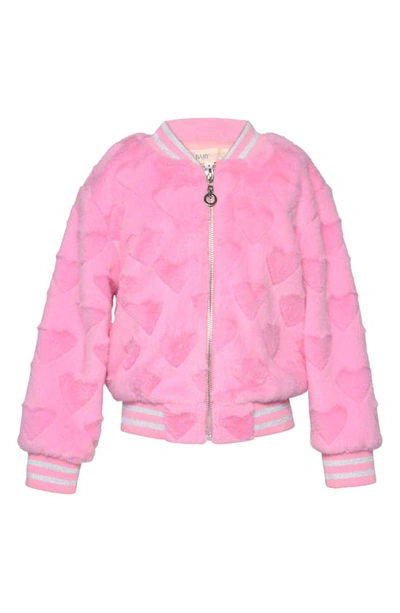 Shop Truly Me Kids' Faux Fur Heart Bomber Jacket In Pink