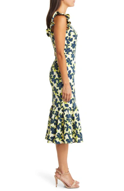 Shop Chelsea28 Ruffle Sleeve Midi Dress In Beige- Blue Shadow Floral