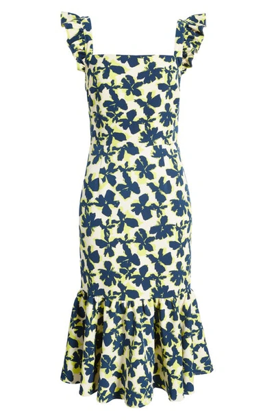 Shop Chelsea28 Ruffle Sleeve Midi Dress In Beige- Blue Shadow Floral