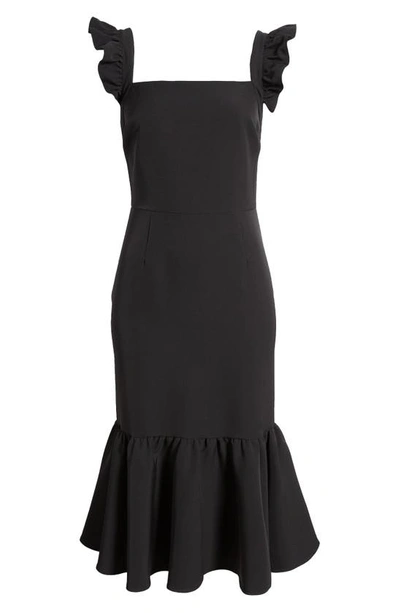 Shop Chelsea28 Ruffle Sleeve Midi Dress In Black