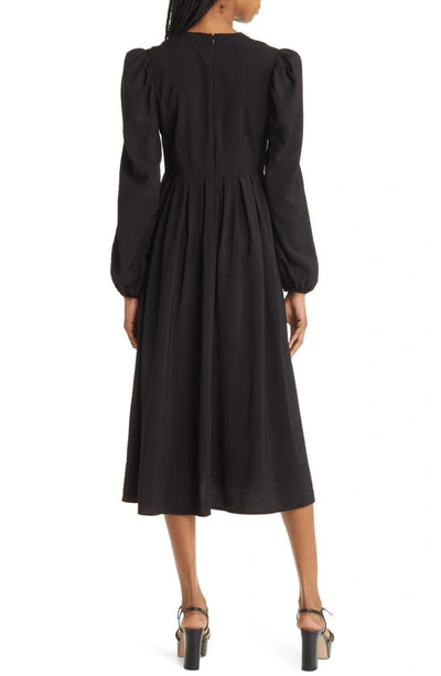 Shop Chelsea28 Pleated Puff Shoulder Long Sleeve Midi Dress In Black