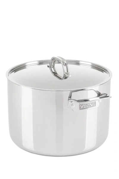 Shop Viking 3-ply 12 Quart Mirror Finish Stainless Steel Stock Pot With Metal Lid In Silver