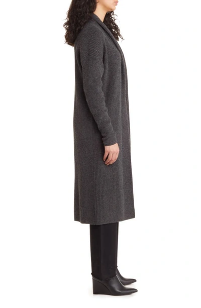 Shop Open Edit Longline Shawl Collar Cardigan In Grey Dark Charcoal Heather
