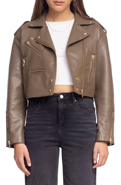Shop Blanknyc Faux Leather Crop Moto Jacket In Golden Hour