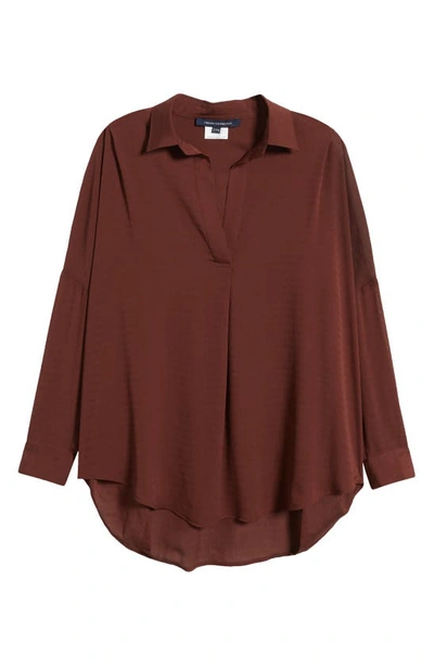 Shop French Connection Clar Rhodes Textured Popover Tunic Shirt In Bitter Chocolate