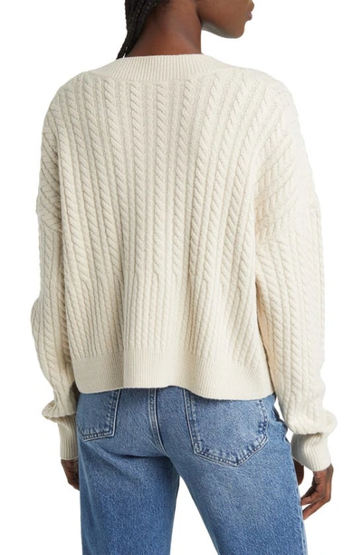 Shop French Connection Babysoft V-neck Cable Knit Sweater In Classic Cream