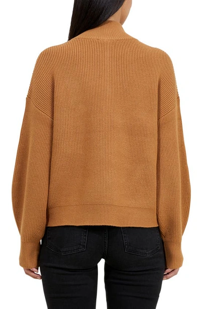 Shop French Connection Babysoft Blouson Sleeve Half Zip Sweater In Tobacco Brown