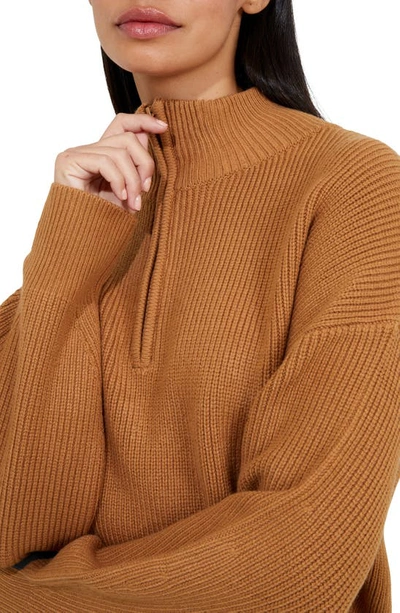 Shop French Connection Babysoft Blouson Sleeve Half Zip Sweater In Tobacco Brown