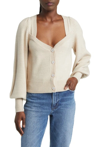 Shop French Connection Babysoft Balloon Sleeve Cardigan In Light Oatmeal Melange